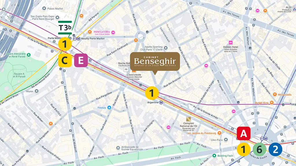 Plan de Paris avec les transports proches du cabinet Benseghir